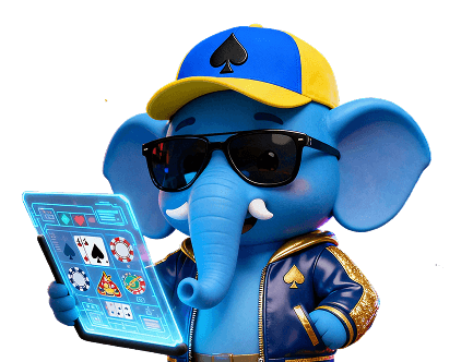 Elephant mascot with poker cards