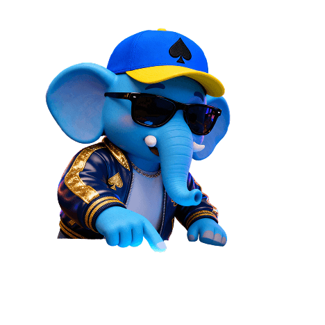 Elephant mascot with poker cards